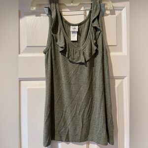 CAbi Olive Striped Ruffle Tank